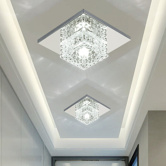 Cubic Corridor Flush Light Fixture Faceted Crystal LED Modern Close to Ceiling Lamp in Chrome Chrome White Clearhalo 'Ceiling Lights' 'Close To Ceiling Lights' 'Close to ceiling' 'Flush mount' Lighting' 2016246