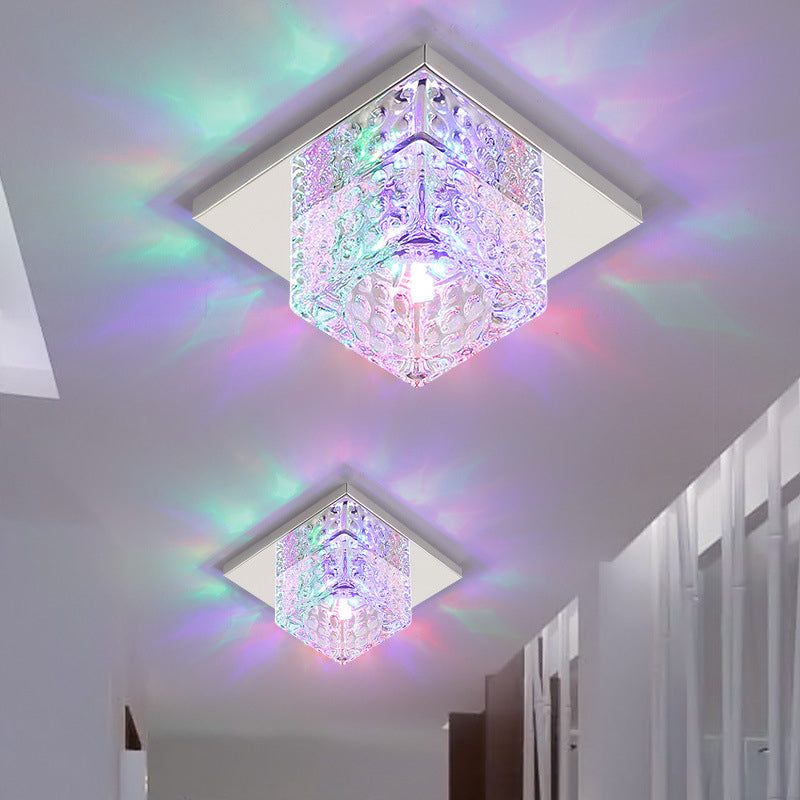 Cubic Corridor Flush Light Fixture Faceted Crystal LED Modern Close to Ceiling Lamp in Chrome Chrome Multi Color Clearhalo 'Ceiling Lights' 'Close To Ceiling Lights' 'Close to ceiling' 'Flush mount' Lighting' 2016248