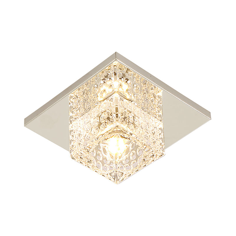 Cubic Corridor Flush Light Fixture Faceted Crystal LED Modern Close to Ceiling Lamp in Chrome Clearhalo 'Ceiling Lights' 'Close To Ceiling Lights' 'Close to ceiling' 'Flush mount' Lighting' 2016249