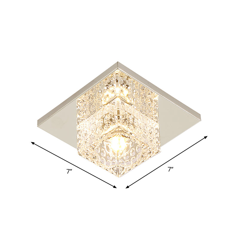 Cubic Corridor Flush Light Fixture Faceted Crystal LED Modern Close to Ceiling Lamp in Chrome Clearhalo 'Ceiling Lights' 'Close To Ceiling Lights' 'Close to ceiling' 'Flush mount' Lighting' 2016251
