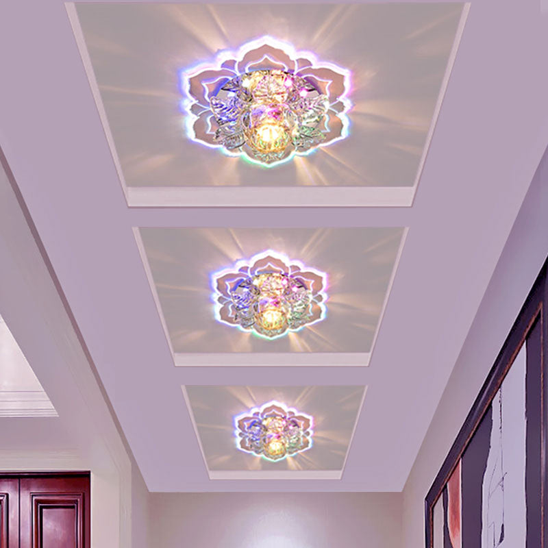 Tiered Bloom Clear Crystal Ceiling Flush Mount Modernist LED Flushmount Lighting for Corridor Clearhalo 'Ceiling Lights' 'Close To Ceiling Lights' 'Close to ceiling' 'Flush mount' Lighting' 2016258