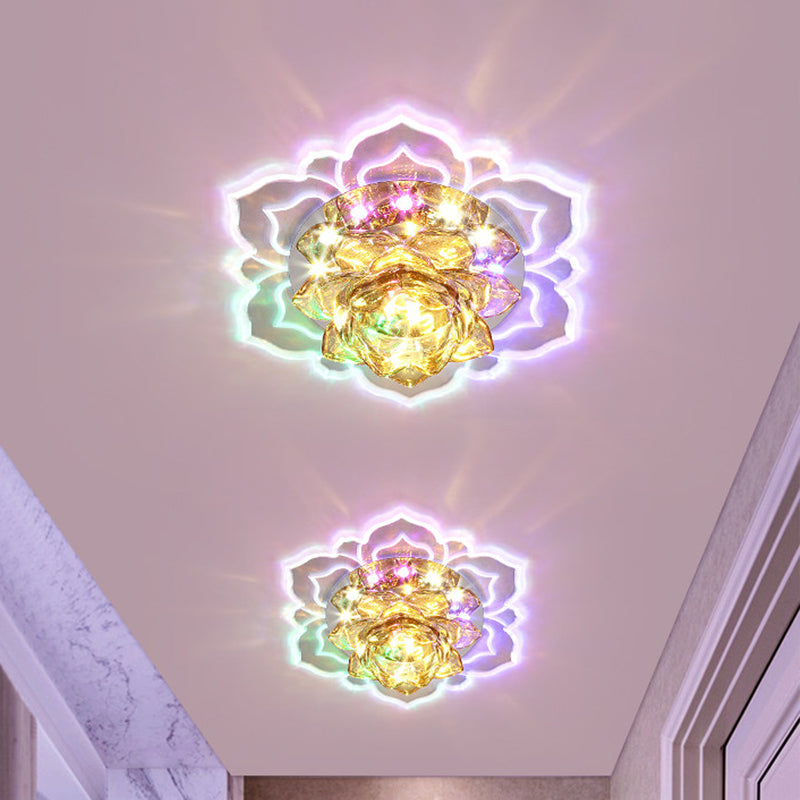 Faceted Crystal Lotus Flush Light Fixture Contemporary LED Chrome Close to Ceiling Lamp Chrome Clearhalo 'Ceiling Lights' 'Close To Ceiling Lights' 'Close to ceiling' 'Flush mount' Lighting' 2016262