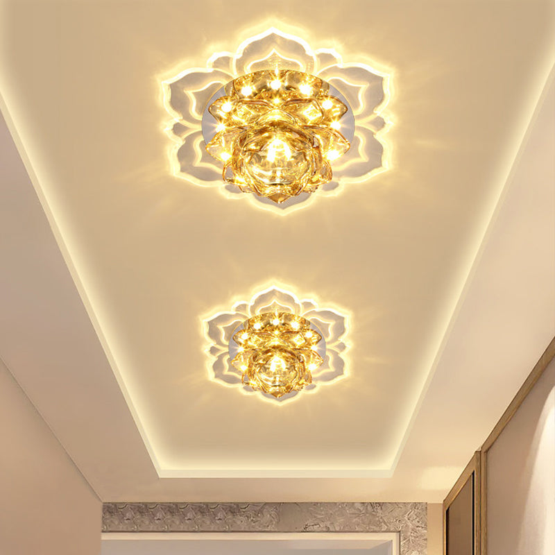 Faceted Crystal Lotus Flush Light Fixture Contemporary LED Chrome Close to Ceiling Lamp Clearhalo 'Ceiling Lights' 'Close To Ceiling Lights' 'Close to ceiling' 'Flush mount' Lighting' 2016263