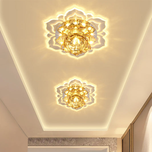 Faceted Crystal Lotus Flush Light Fixture Contemporary LED Chrome Close to Ceiling Lamp Clearhalo 'Ceiling Lights' 'Close To Ceiling Lights' 'Close to ceiling' 'Flush mount' Lighting' 2016263