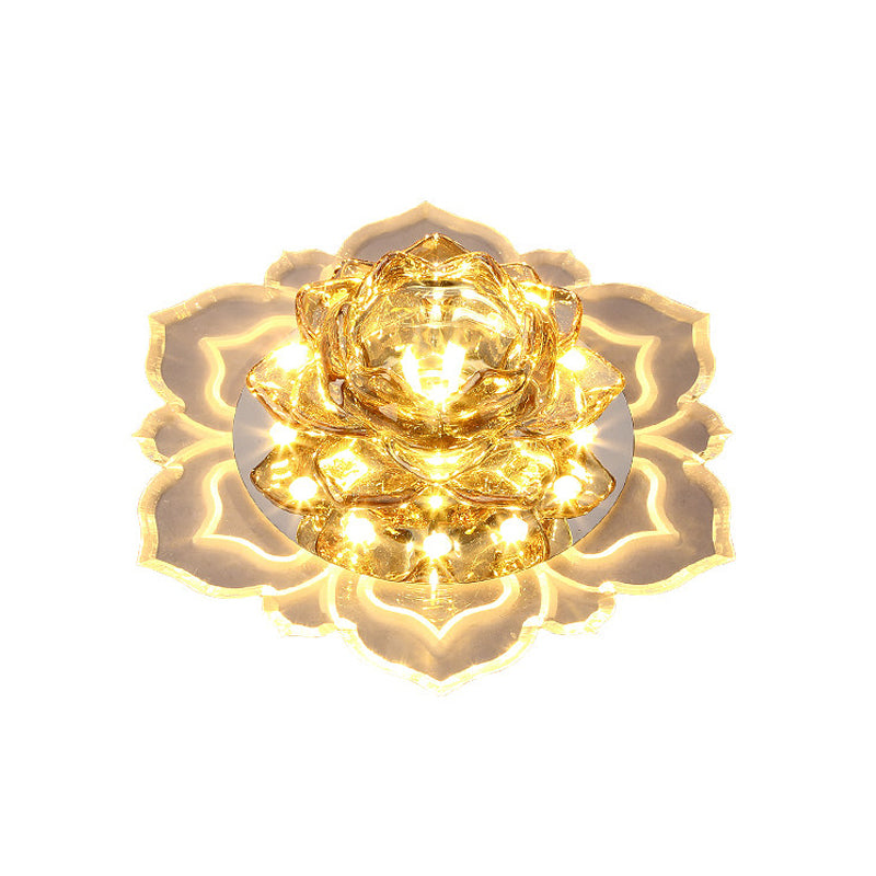 Faceted Crystal Lotus Flush Light Fixture Contemporary LED Chrome Close to Ceiling Lamp Clearhalo 'Ceiling Lights' 'Close To Ceiling Lights' 'Close to ceiling' 'Flush mount' Lighting' 2016265
