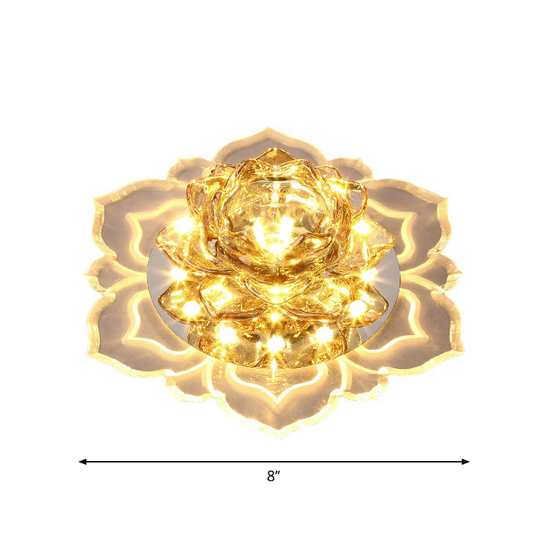 Faceted Crystal Lotus Flush Light Fixture Contemporary LED Chrome Close to Ceiling Lamp Clearhalo 'Ceiling Lights' 'Close To Ceiling Lights' 'Close to ceiling' 'Flush mount' Lighting' 2016266