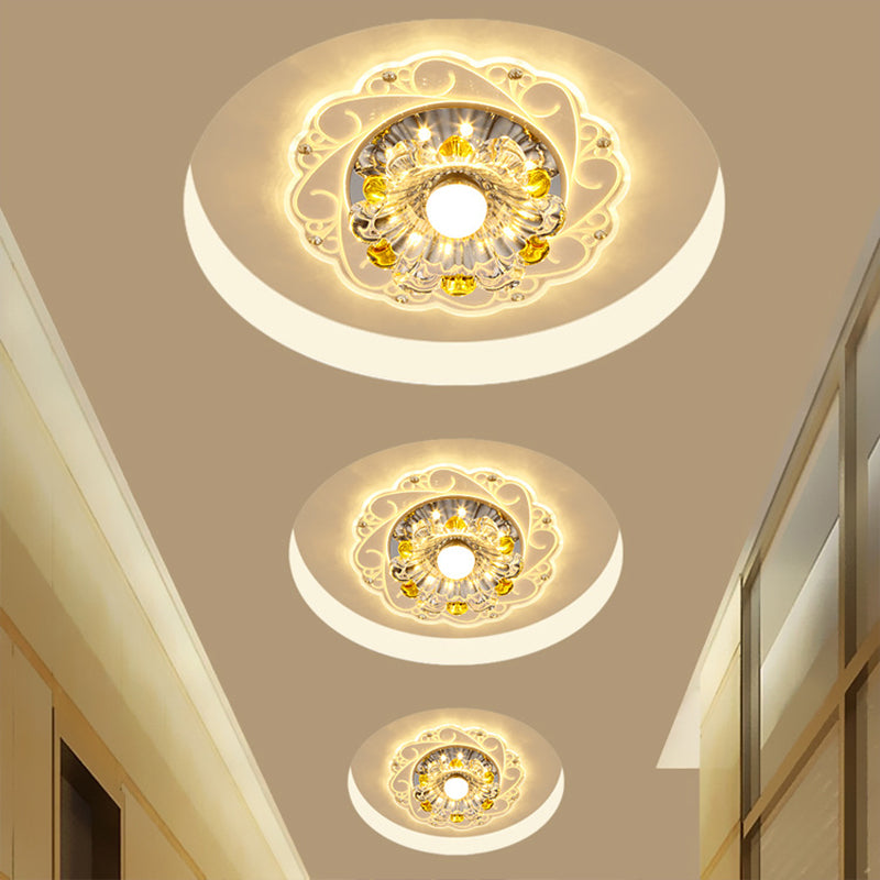 Floral Ceiling Lamp Modernity Clear Faceted Crystal LED Flush Mount Fixture for Corridor Clear Clearhalo 'Ceiling Lights' 'Close To Ceiling Lights' 'Close to ceiling' 'Flush mount' Lighting' 2016272