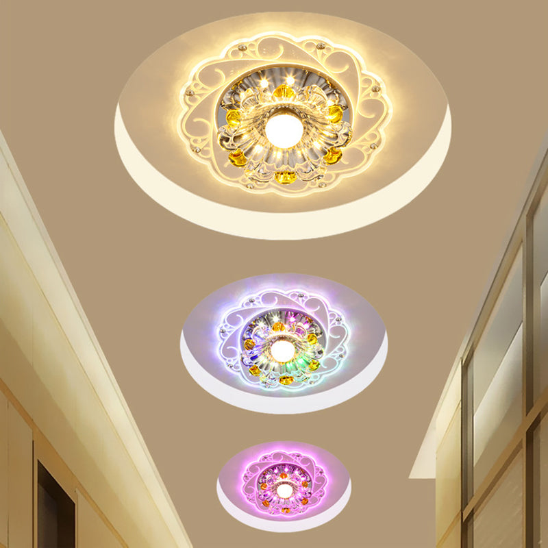 Floral Ceiling Lamp Modernity Clear Faceted Crystal LED Flush Mount Fixture for Corridor Clearhalo 'Ceiling Lights' 'Close To Ceiling Lights' 'Close to ceiling' 'Flush mount' Lighting' 2016273
