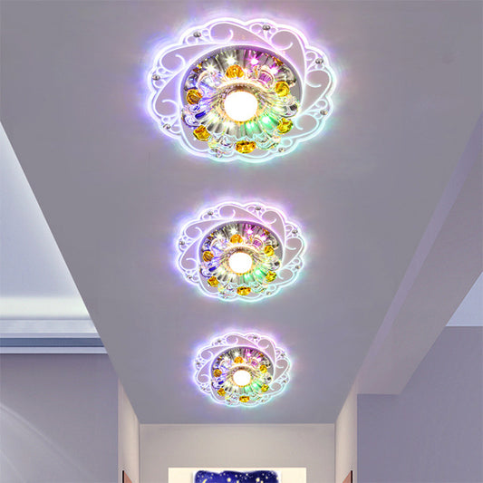 Floral Ceiling Lamp Modernity Clear Faceted Crystal LED Flush Mount Fixture for Corridor Clearhalo 'Ceiling Lights' 'Close To Ceiling Lights' 'Close to ceiling' 'Flush mount' Lighting' 2016274