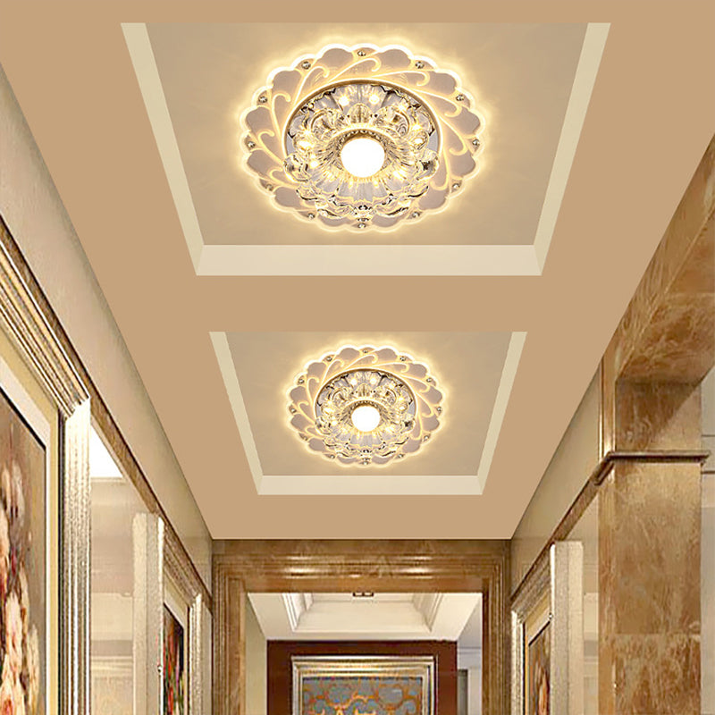 Bloom Flushmount Lighting Modernity Clear Faceted Crystal LED Foyer Ceiling Light Fixture Clear Clearhalo 'Ceiling Lights' 'Close To Ceiling Lights' 'Close to ceiling' 'Flush mount' Lighting' 2016282