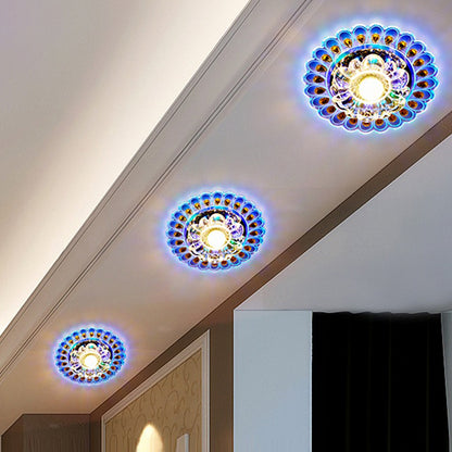 Simple Flower Flushmount Clear Crystal LED Corridor Close to Ceiling Light with Peacock Tail Edge Clear Clearhalo 'Ceiling Lights' 'Close To Ceiling Lights' 'Close to ceiling' 'Flush mount' Lighting' 2016287