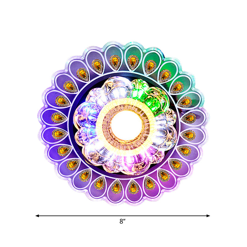 Simple Flower Flushmount Clear Crystal LED Corridor Close to Ceiling Light with Peacock Tail Edge Clearhalo 'Ceiling Lights' 'Close To Ceiling Lights' 'Close to ceiling' 'Flush mount' Lighting' 2016291