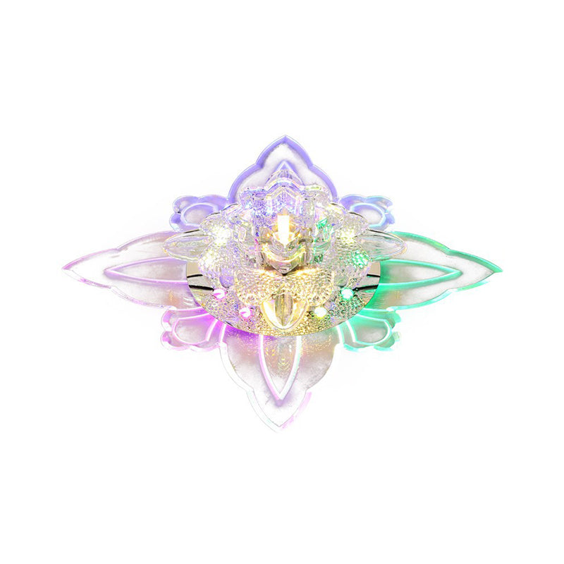 LED Foyer Ceiling Flush Contemporary Flush Light Fixture with Flower Clear Faceted Crystal Shade Clearhalo 'Ceiling Lights' 'Close To Ceiling Lights' 'Close to ceiling' 'Flush mount' Lighting' 2016309