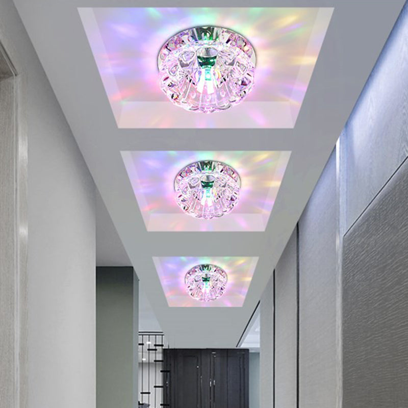 Petal Clear Crystal Ceiling Mounted Lamp Modern LED Chrome Flush Mount Lighting for Hallway Chrome Multi Color Clearhalo 'Ceiling Lights' 'Close To Ceiling Lights' 'Close to ceiling' 'Flush mount' Lighting' 2016352