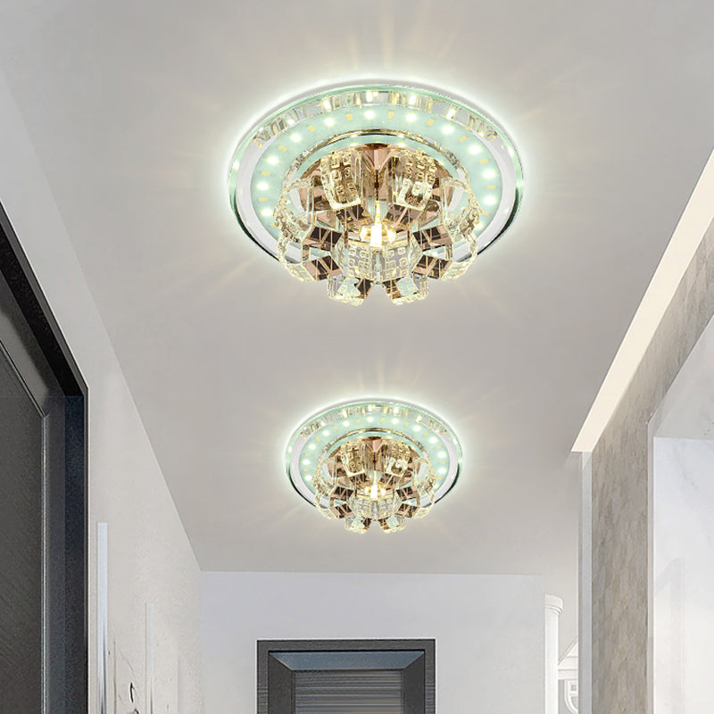 Round Flush Ceiling Light Contemporary Beveled Crystal LED Corridor Flush Mount Fixture in Chrome Chrome White Clearhalo 'Ceiling Lights' 'Close To Ceiling Lights' 'Close to ceiling' 'Flush mount' Lighting' 2016371