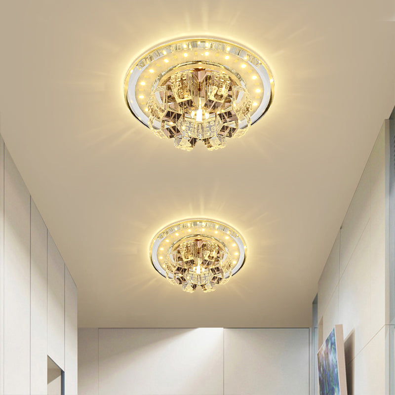 Round Flush Ceiling Light Contemporary Beveled Crystal LED Corridor Flush Mount Fixture in Chrome Chrome Warm Clearhalo 'Ceiling Lights' 'Close To Ceiling Lights' 'Close to ceiling' 'Flush mount' Lighting' 2016373