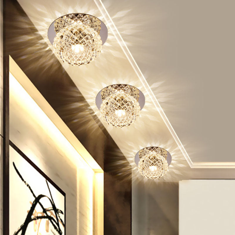 Spherical Foyer Flush Mount Light Faceted Crystal LED Simple Flushmount Lighting in Chrome Chrome Clearhalo 'Ceiling Lights' 'Close To Ceiling Lights' 'Close to ceiling' 'Flush mount' Lighting' 2016394