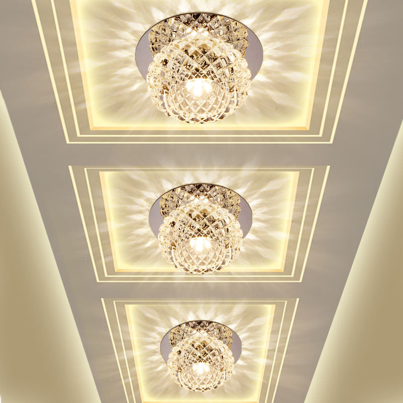 Spherical Foyer Flush Mount Light Faceted Crystal LED Simple Flushmount Lighting in Chrome Clearhalo 'Ceiling Lights' 'Close To Ceiling Lights' 'Close to ceiling' 'Flush mount' Lighting' 2016395