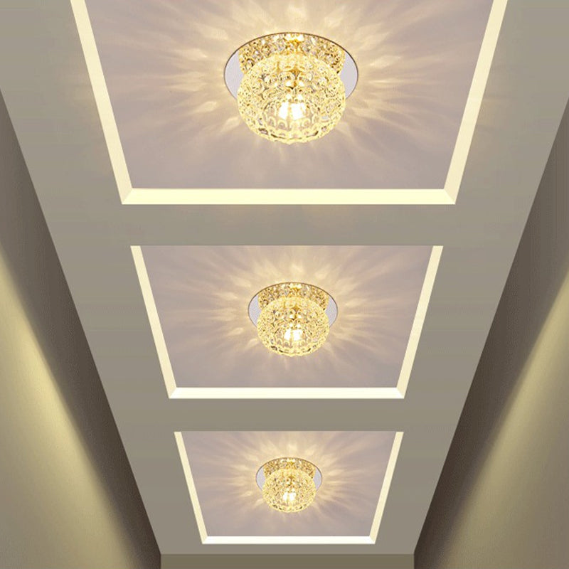 Clear Crystal Round Ceiling Lighting Modern LED Flush Mount Light in Chrome for Corridor Chrome Warm Clearhalo 'Ceiling Lights' 'Close To Ceiling Lights' 'Close to ceiling' 'Flush mount' Lighting' 2016401