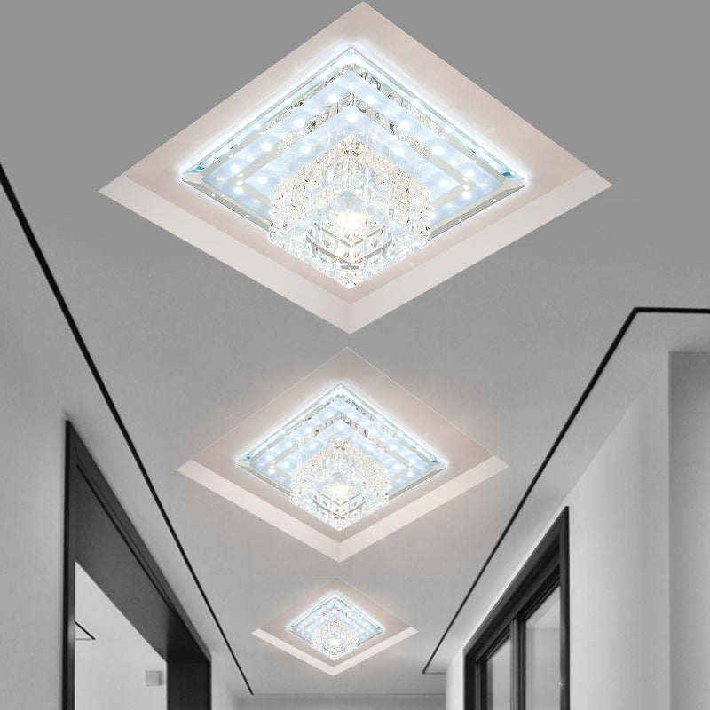 Geometrical Foyer Ceiling Light Fixture Faceted Crystal LED Simplicity Flush Mount in Chrome Chrome White Square Plate Clearhalo 'Ceiling Lights' 'Close To Ceiling Lights' 'Close to ceiling' 'Flush mount' Lighting' 2016409
