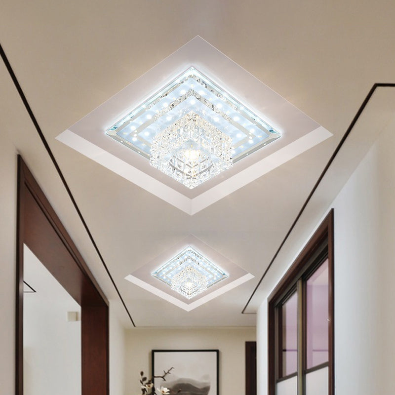 Geometrical Foyer Ceiling Light Fixture Faceted Crystal LED Simplicity Flush Mount in Chrome Clearhalo 'Ceiling Lights' 'Close To Ceiling Lights' 'Close to ceiling' 'Flush mount' Lighting' 2016410