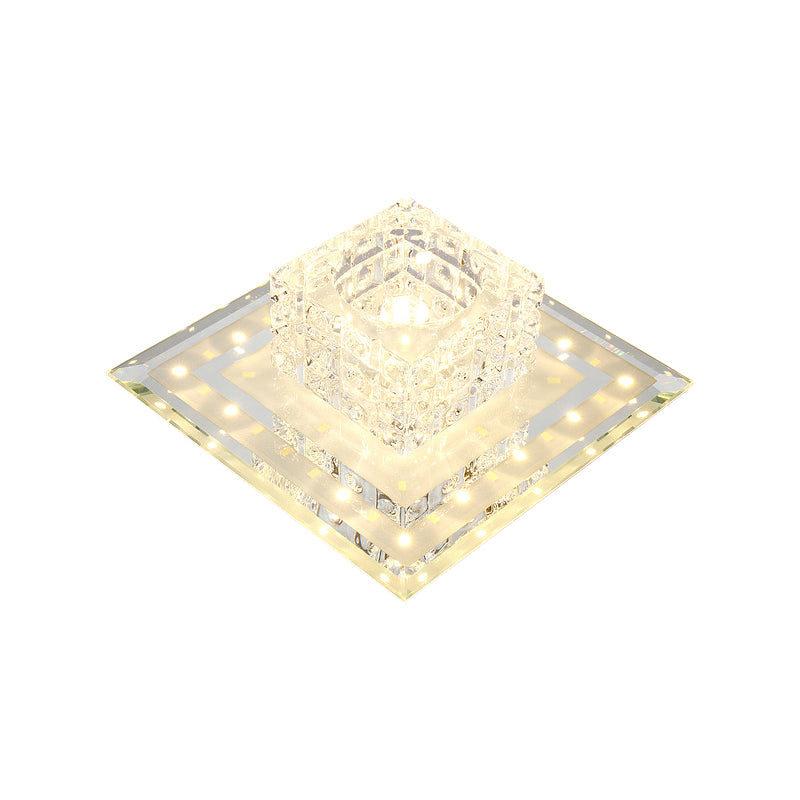 Geometrical Foyer Ceiling Light Fixture Faceted Crystal LED Simplicity Flush Mount in Chrome Clearhalo 'Ceiling Lights' 'Close To Ceiling Lights' 'Close to ceiling' 'Flush mount' Lighting' 2016412