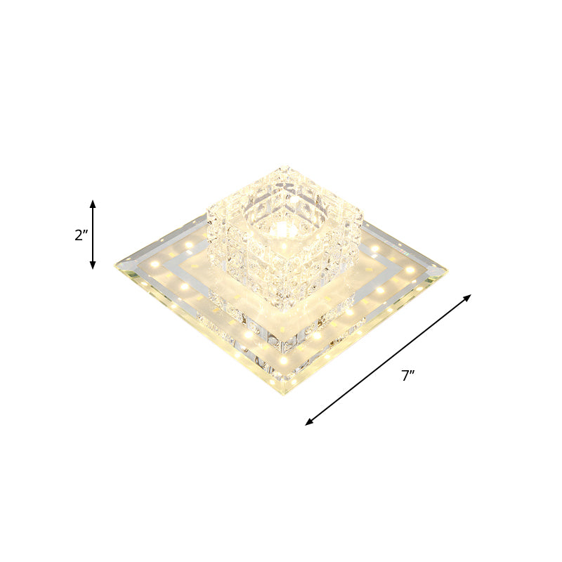 Geometrical Foyer Ceiling Light Fixture Faceted Crystal LED Simplicity Flush Mount in Chrome Clearhalo 'Ceiling Lights' 'Close To Ceiling Lights' 'Close to ceiling' 'Flush mount' Lighting' 2016413