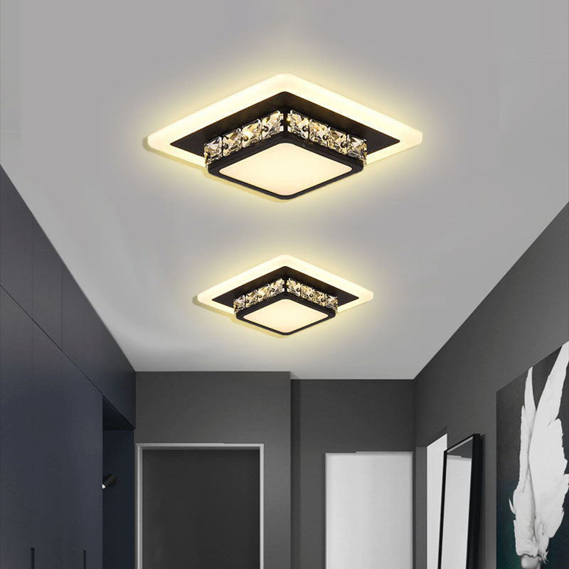 Modern LED Ceiling Mounted Lamp Geometrical Crystal Flush Light Fixture with Acrylic Shade Black Square Plate Clearhalo 'Ceiling Lights' 'Close To Ceiling Lights' 'Close to ceiling' 'Flush mount' Lighting' 2016441