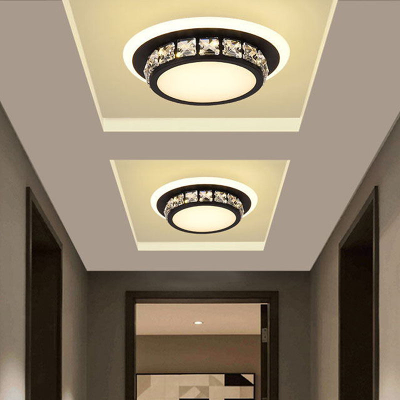Modern LED Ceiling Mounted Lamp Geometrical Crystal Flush Light Fixture with Acrylic Shade Black Round Clearhalo 'Ceiling Lights' 'Close To Ceiling Lights' 'Close to ceiling' 'Flush mount' Lighting' 2016446