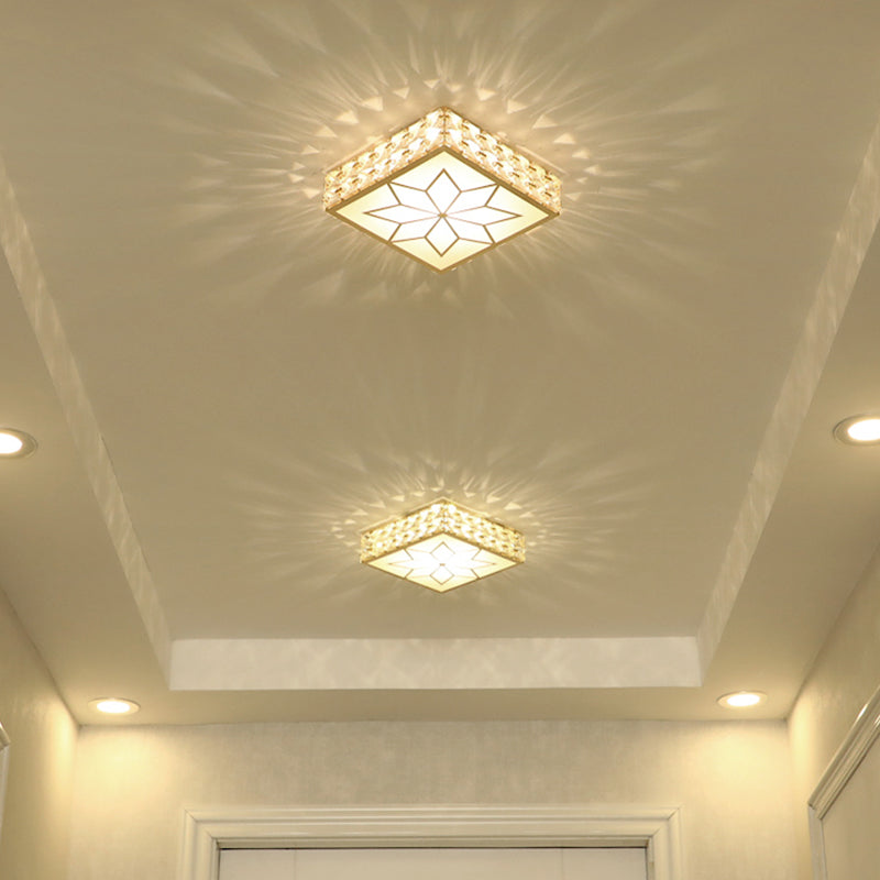 Square Flush Ceiling Light Modernist Faceted Crystal LED Corridor Flush Mount Fixture in Gold with Star Pattern Clearhalo 'Ceiling Lights' 'Close To Ceiling Lights' 'Close to ceiling' 'Flush mount' Lighting' 2016458