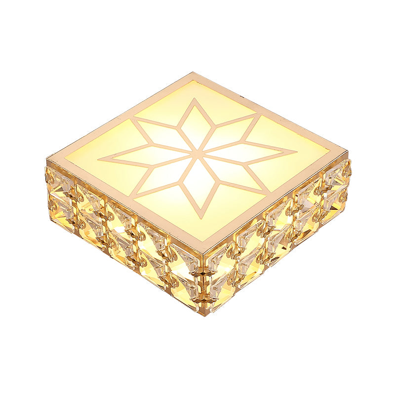 Square Flush Ceiling Light Modernist Faceted Crystal LED Corridor Flush Mount Fixture in Gold with Star Pattern Clearhalo 'Ceiling Lights' 'Close To Ceiling Lights' 'Close to ceiling' 'Flush mount' Lighting' 2016460