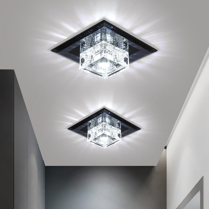 LED Corridor Flush Mount Lamp Simple Close to Ceiling Light with Cubic Beveled Crystal Shade Clearhalo 'Ceiling Lights' 'Close To Ceiling Lights' 'Close to ceiling' 'Flush mount' Lighting' 2016508