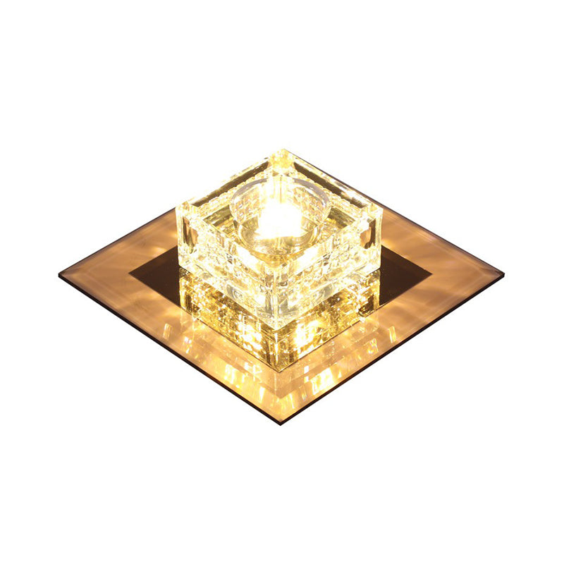 LED Corridor Flush Mount Lamp Simple Close to Ceiling Light with Cubic Beveled Crystal Shade Clearhalo 'Ceiling Lights' 'Close To Ceiling Lights' 'Close to ceiling' 'Flush mount' Lighting' 2016514