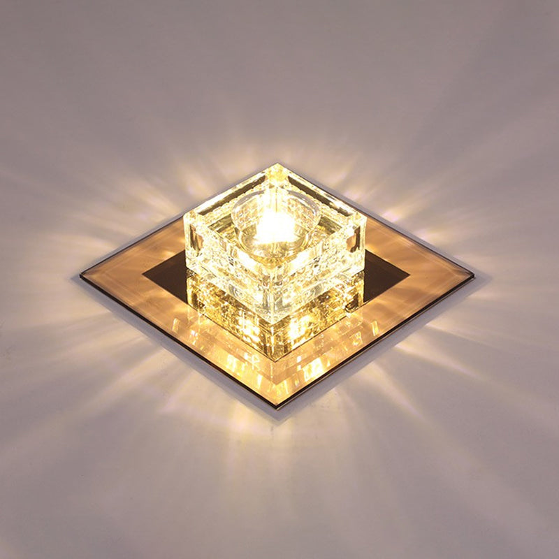 LED Corridor Flush Mount Lamp Simple Close to Ceiling Light with Cubic Beveled Crystal Shade Clearhalo 'Ceiling Lights' 'Close To Ceiling Lights' 'Close to ceiling' 'Flush mount' Lighting' 2016515