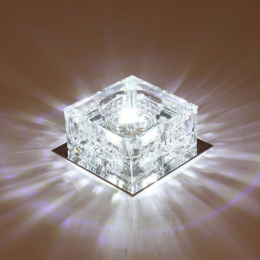 LED Corridor Flush Mount Lamp Simple Close to Ceiling Light with Cubic Beveled Crystal Shade Clearhalo 'Ceiling Lights' 'Close To Ceiling Lights' 'Close to ceiling' 'Flush mount' Lighting' 2016517