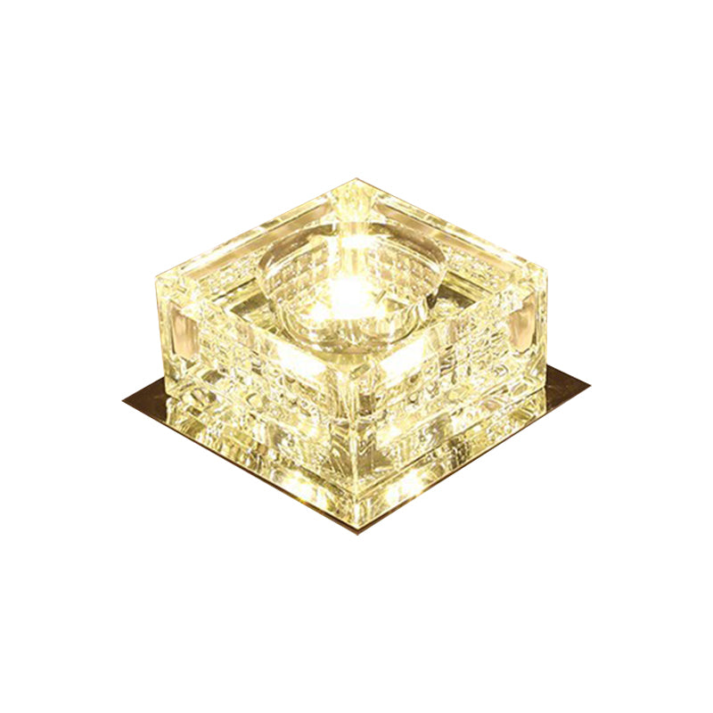 LED Corridor Flush Mount Lamp Simple Close to Ceiling Light with Cubic Beveled Crystal Shade Clearhalo 'Ceiling Lights' 'Close To Ceiling Lights' 'Close to ceiling' 'Flush mount' Lighting' 2016518