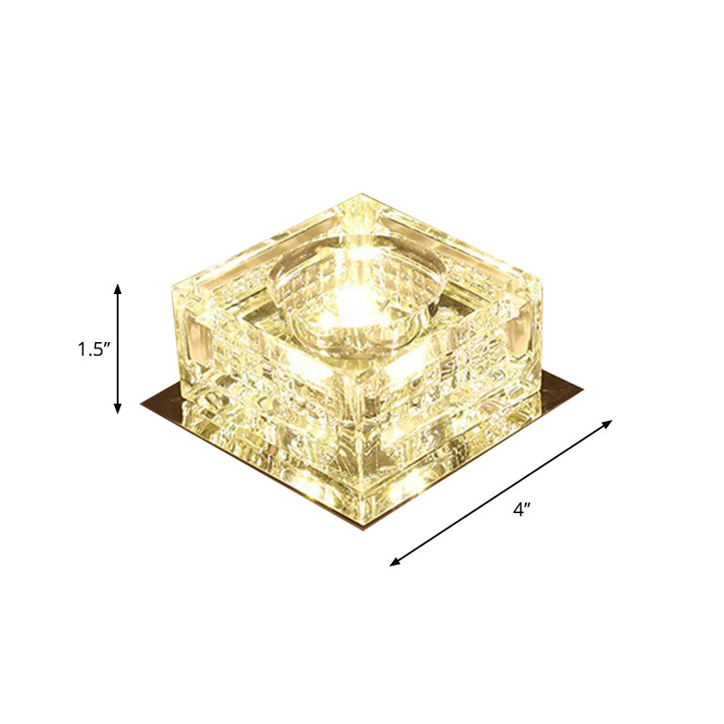 LED Corridor Flush Mount Lamp Simple Close to Ceiling Light with Cubic Beveled Crystal Shade Clearhalo 'Ceiling Lights' 'Close To Ceiling Lights' 'Close to ceiling' 'Flush mount' Lighting' 2016519