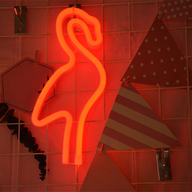 Kids Bedroom LED Night Light Cartoon Style White Wall Hanging Lamp with Flamingo Plastic Shade White Red Clearhalo 'Night Lights' 'Wall Lights' Lighting' 2016665