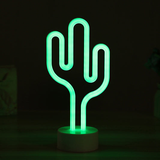 Cactus Shaped Plastic Nightstand Lamp Contemporary Battery Operated LED White Table Lighting Clearhalo 'Night Lights' 'Wall Lights' Lighting' 2016826
