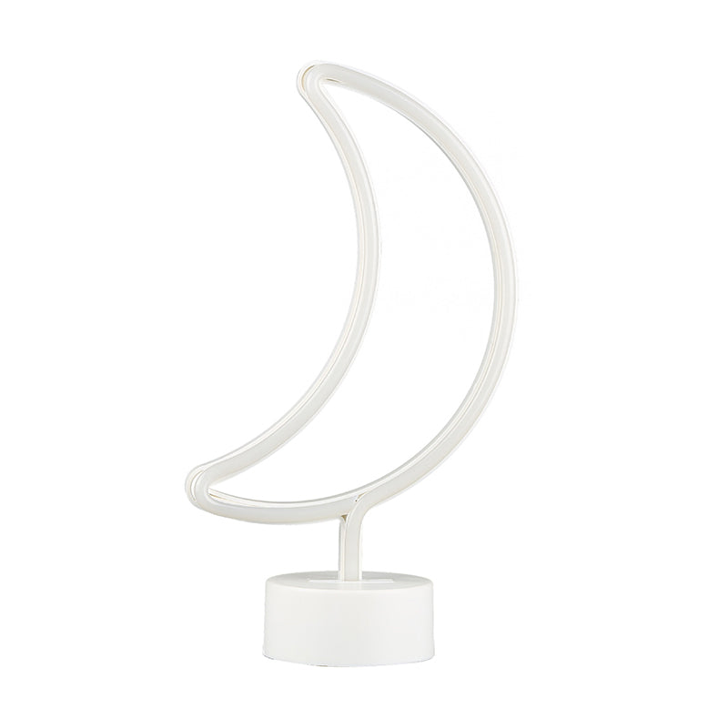 Moon Shaped Table Lamp Contemporary Plastic Battery Operated LED White ...