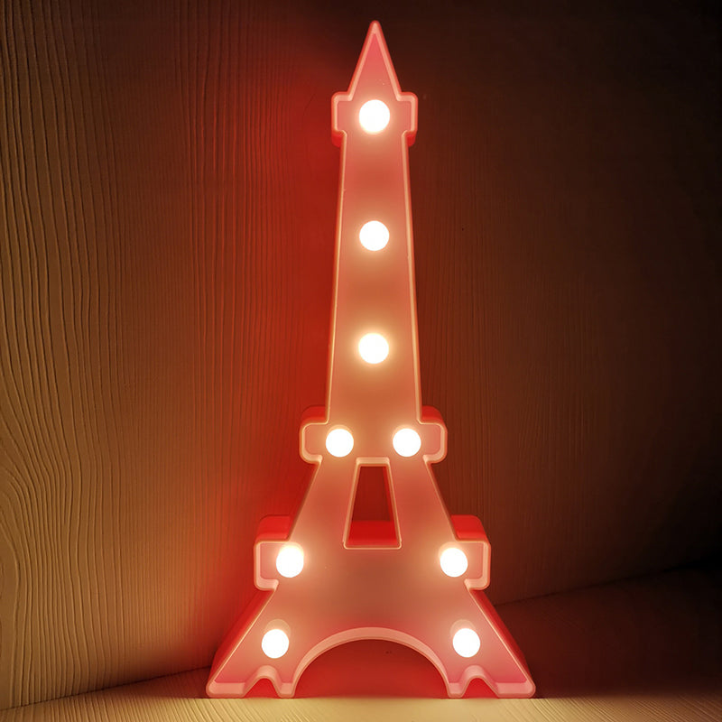 LED Bedroom Nightstand Light Minimalist Night Lamp with Building Plastic Shade Pink Tower Clearhalo 'Night Lights' 'Wall Lights' Lighting' 2017076