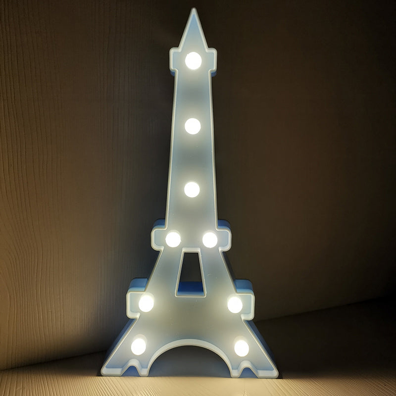 LED Bedroom Nightstand Light Minimalist Night Lamp with Building Plastic Shade Blue Tower Clearhalo 'Night Lights' 'Wall Lights' Lighting' 2017078