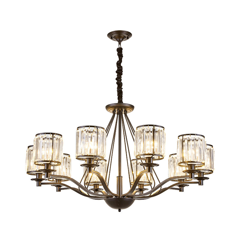 Drum Clear Crystal Pendant Lamp Country Living Room Chandelier Light Fixture in Black 10 Black Clearhalo 'Ceiling Lights' 'Chandeliers' Lighting' options 2017197_9b415fd3-62c3-4e15-b655-3422590b4566