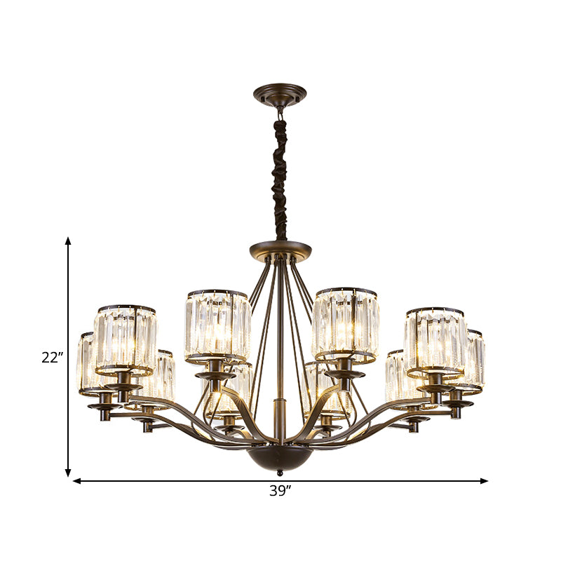 Drum Clear Crystal Pendant Lamp Country Living Room Chandelier Light Fixture in Black Clearhalo 'Ceiling Lights' 'Chandeliers' Lighting' options 2017199