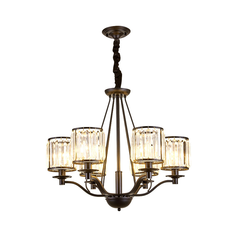 Drum Clear Crystal Pendant Lamp Country Living Room Chandelier Light Fixture in Black Clearhalo 'Ceiling Lights' 'Chandeliers' Lighting' options 2017204