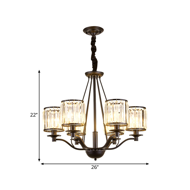 Drum Clear Crystal Pendant Lamp Country Living Room Chandelier Light Fixture in Black Clearhalo 'Ceiling Lights' 'Chandeliers' Lighting' options 2017205