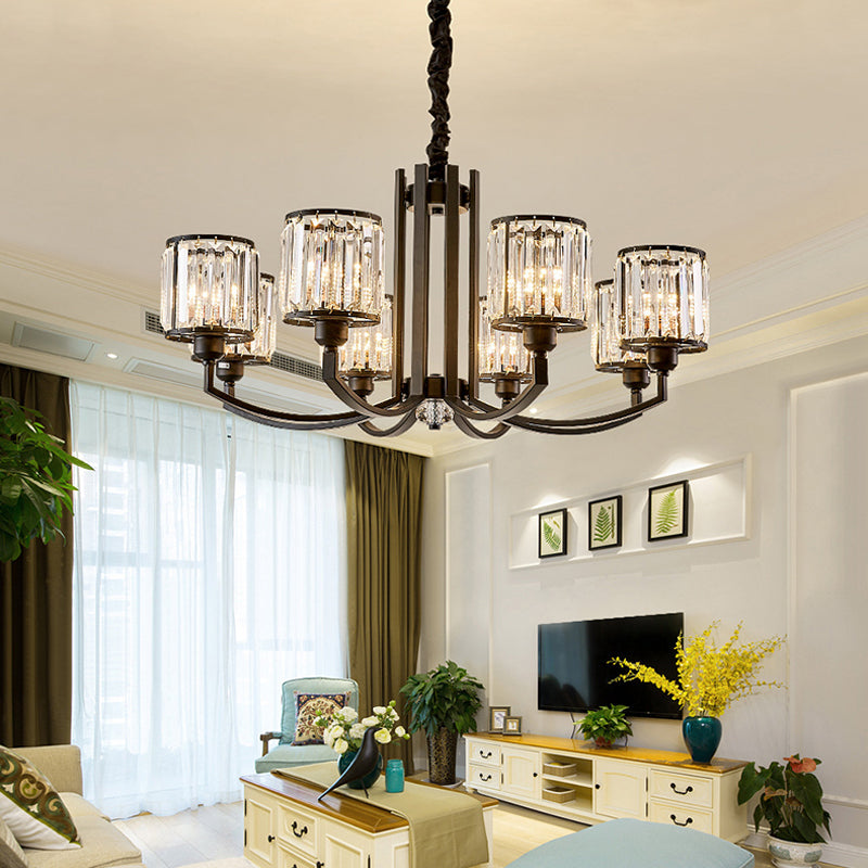 Black Cylinder Pendant Lighting Fixture Classic Faceted Crystal Living Room Chandelier Lamp Clearhalo 'Ceiling Lights' 'Chandeliers' Lighting' options 2017209