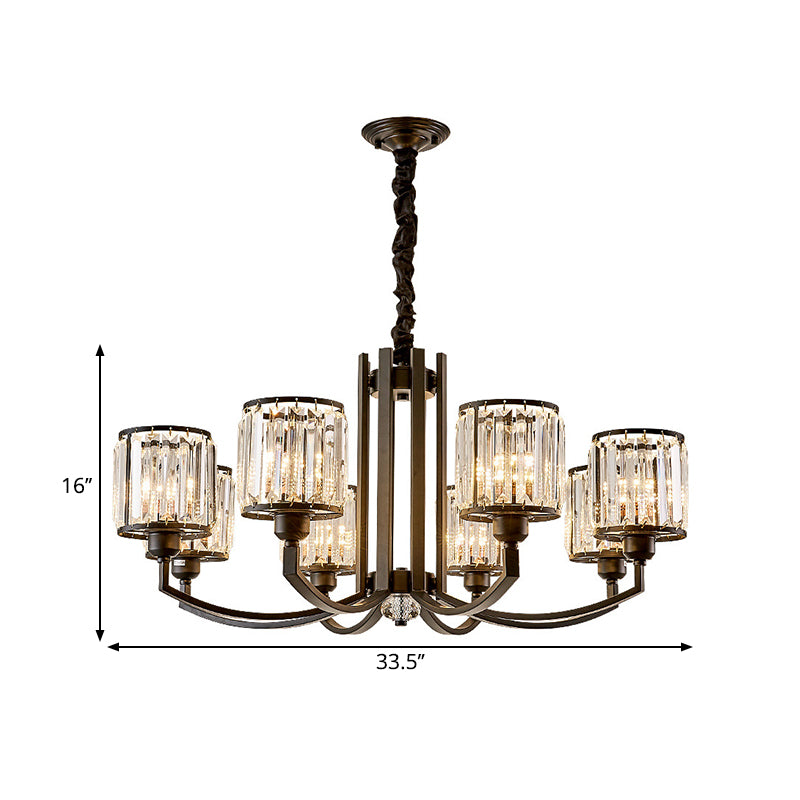 Black Cylinder Pendant Lighting Fixture Classic Faceted Crystal Living Room Chandelier Lamp Clearhalo 'Ceiling Lights' 'Chandeliers' Lighting' options 2017212