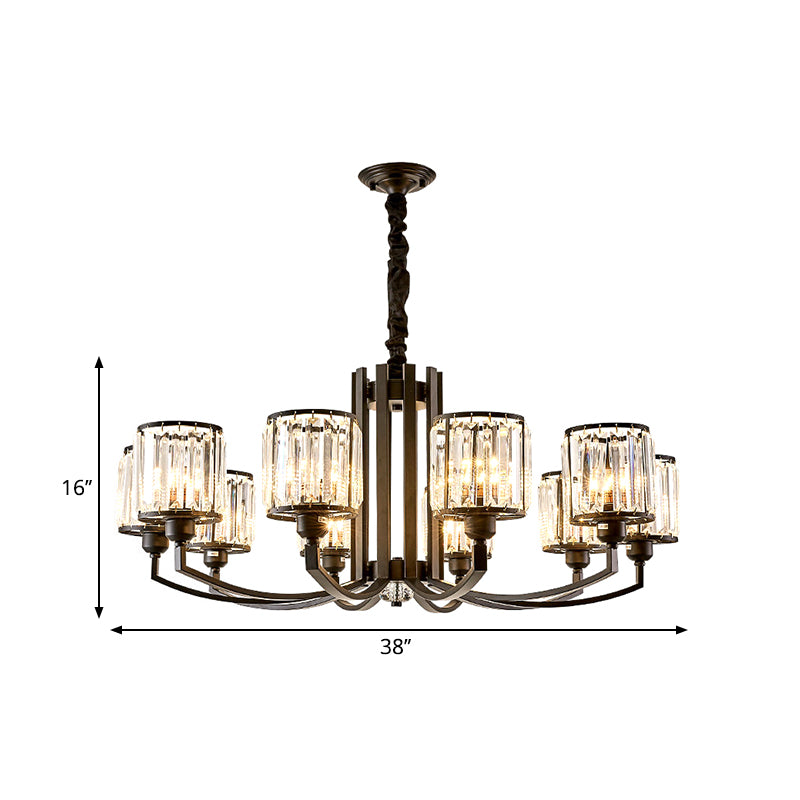 Black Cylinder Pendant Lighting Fixture Classic Faceted Crystal Living Room Chandelier Lamp Clearhalo 'Ceiling Lights' 'Chandeliers' Lighting' options 2017215