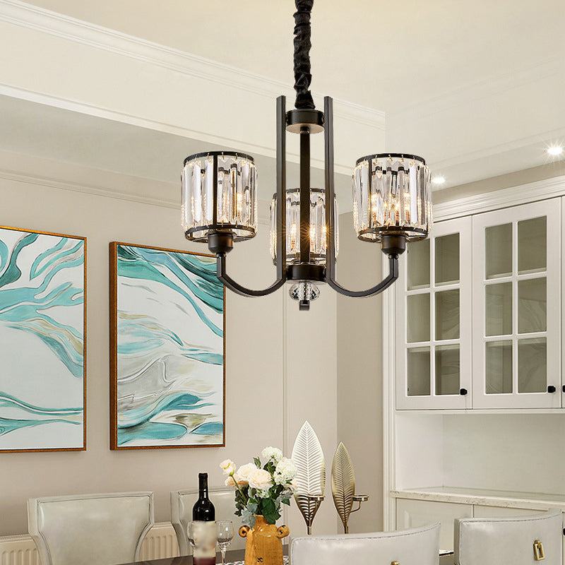 Black Cylinder Pendant Lighting Fixture Classic Faceted Crystal Living Room Chandelier Lamp 3 Black Clearhalo 'Ceiling Lights' 'Chandeliers' Lighting' options 2017219_31537df0-35d7-4a38-8375-3c5a0bb6e747